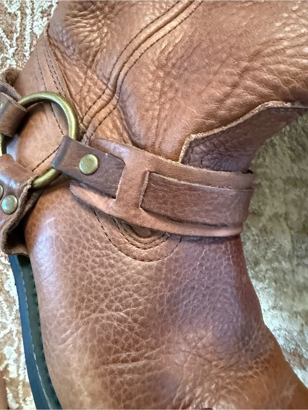 Brown Square toe leather harness boots sz 9.5